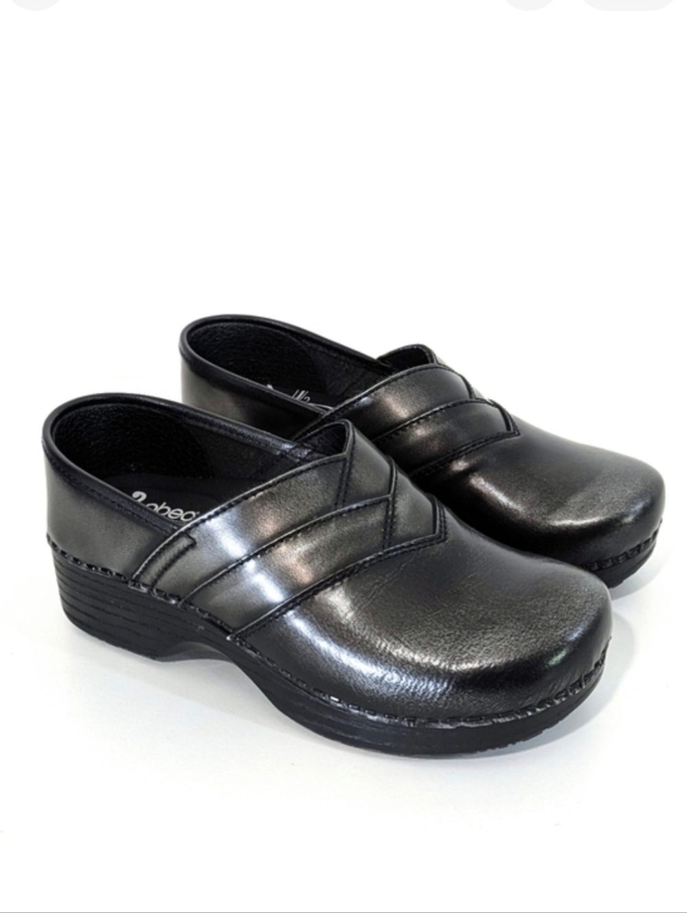 Abeo Pewter Clogs - Size 6.5 Womens - Nursing Shoes - Black & Silver Metallic